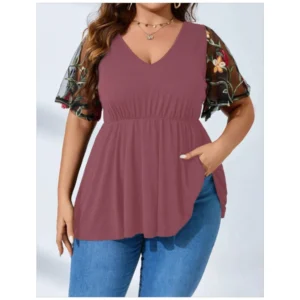 V Neck Blouse Plus Size Maroon