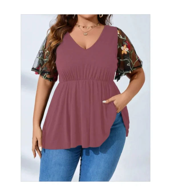 V Neck Blouse Plus Size Maroon