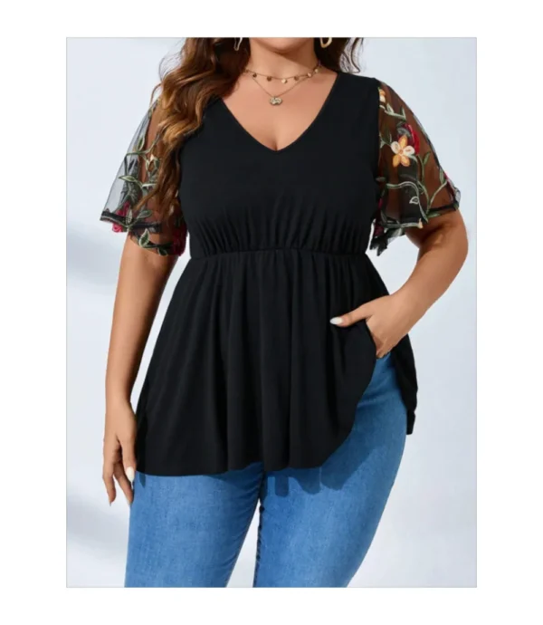 V Neck Blouse Plus Size Black