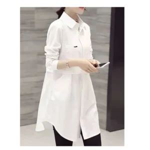 Collar Long Sleeve Button Down Blouse White