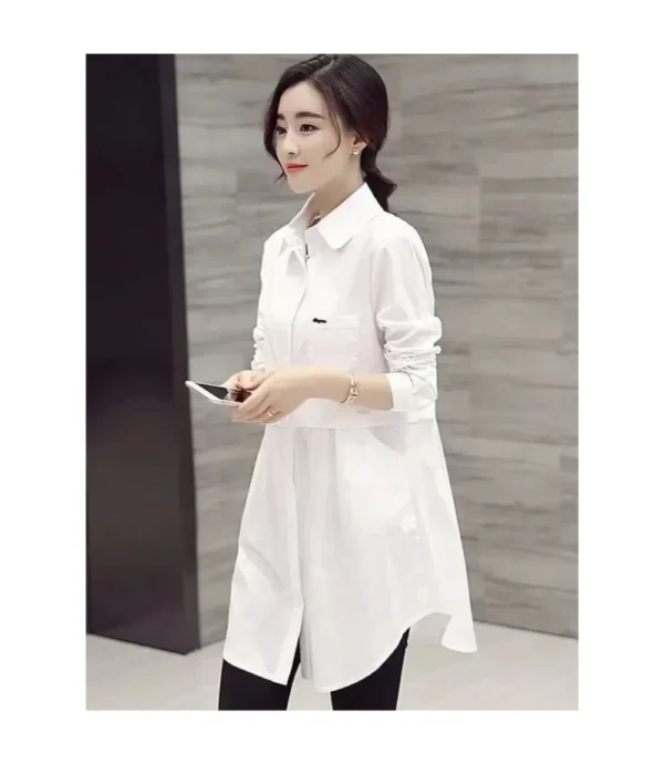 Collar Long Sleeve Button Down Blouse White