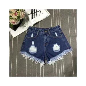 Jeans Tassel Broken Women's Plus Size Denim Shorts Dark Blue