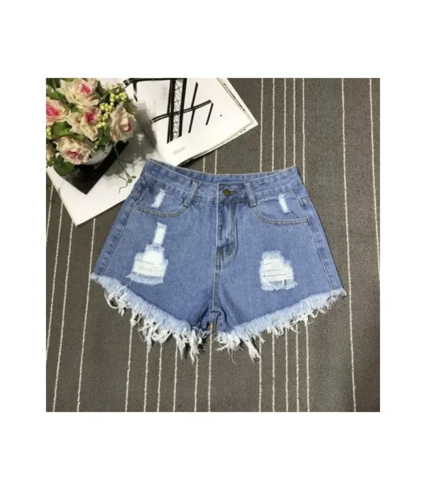 Jeans Tassel Broken Women's Plus Size Denim Shorts Blue