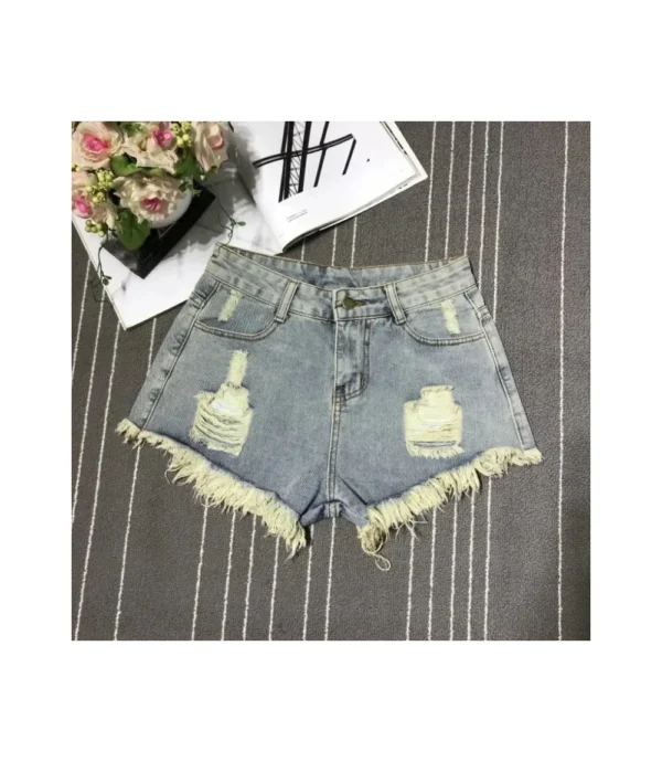 Jeans Tassel Broken Women's Plus Size Denim Shorts Retro Blue