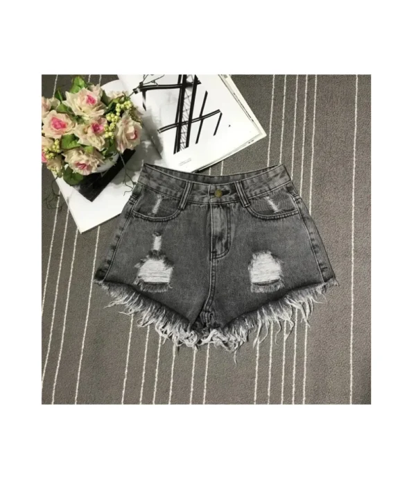 Jeans Tassel Broken Women's Plus Size Denim Shorts Grey