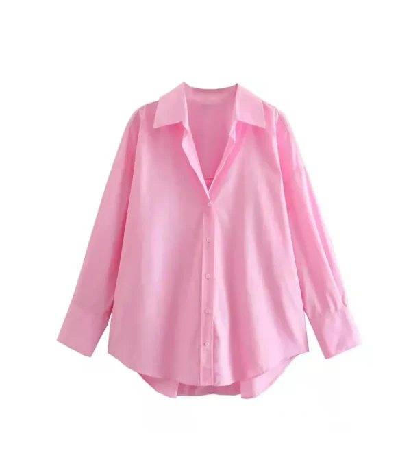 Plus Size Button Up Blouse For Ladies Pink Color