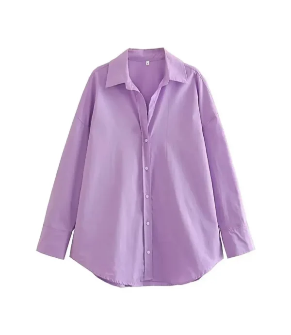 Plus Size Button Up Blouse For Ladies Lavender Color