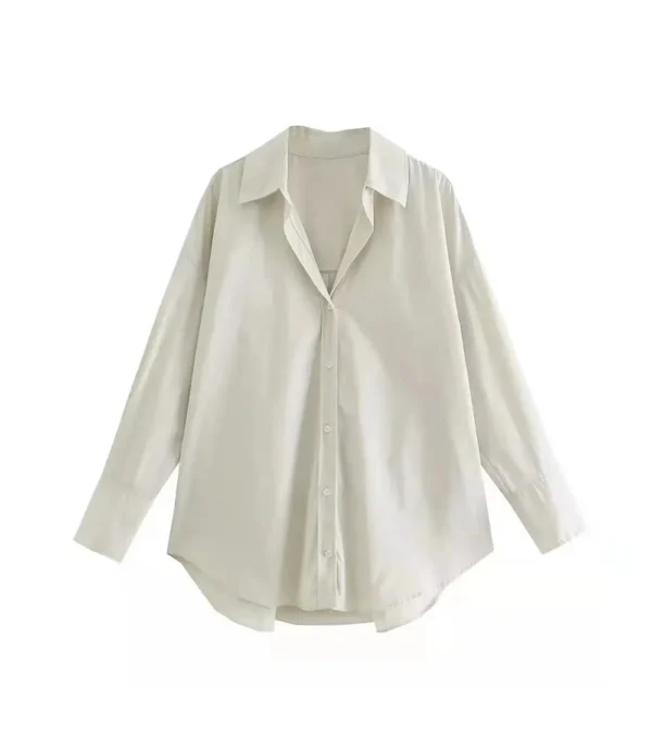 Plus Size Button Up Blouse For Ladies Beige color