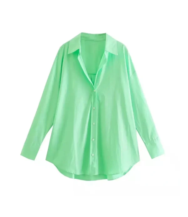 Plus Size Button Up Blouse For Ladies Light Green