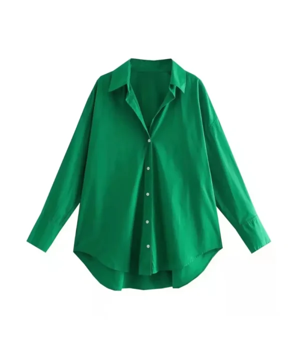 Plus Size Button Up Blouse For Ladies Green Color