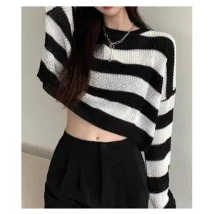 Plus Size Striped Crop Sweater Women