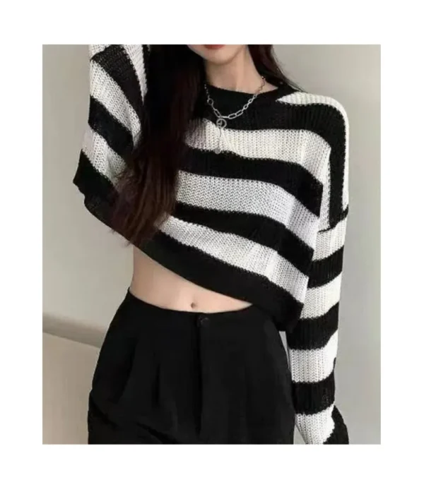 Plus Size Striped Crop Sweater Women