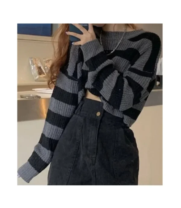 Plus Size Striped Crop Sweater Women